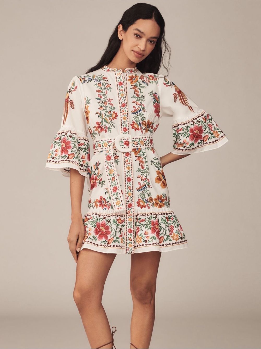 FARM Rio Delicate Forest Scarves Flared Sleeve Mini Dress - Picture 3 of 4